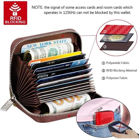 Zipper Card Cases Holder for Women, Carbon Fiber Red - Picture 5 of 7